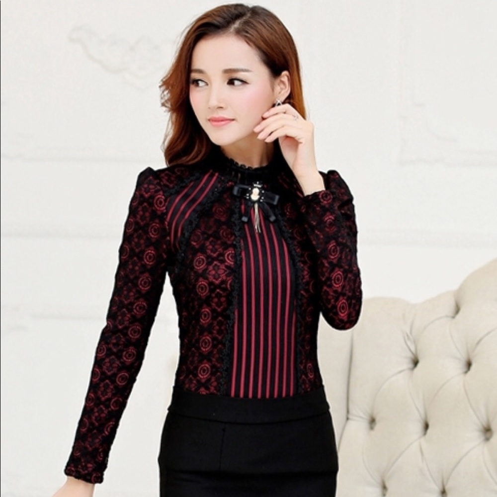 Black and red lace top